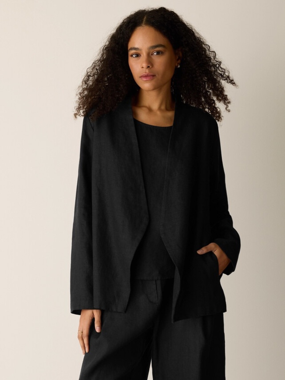 Eileen Fisher Heavy Organic Linen Angled Jacket black new nvr worn sz med!